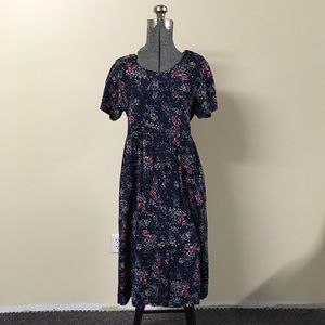 Medium Petite Vintage Floral Dress Navy Pink Amish Cottagecore